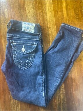 True Religion Women's Dark Blue Skinny Jeans with Flap Pocket